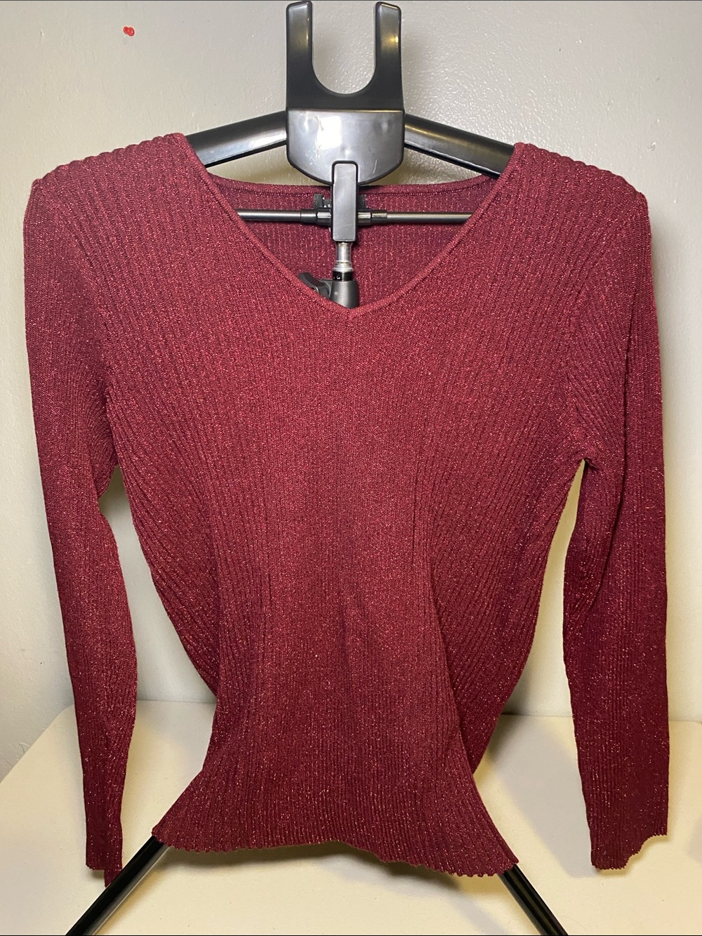 Alfani Ribbed V-Neck Long Sleeve Sweater Dress - Burgundy
